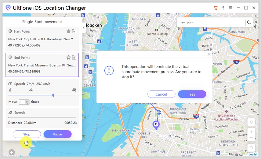 حركة GPS iOS وهمية بين اثنين من ponts